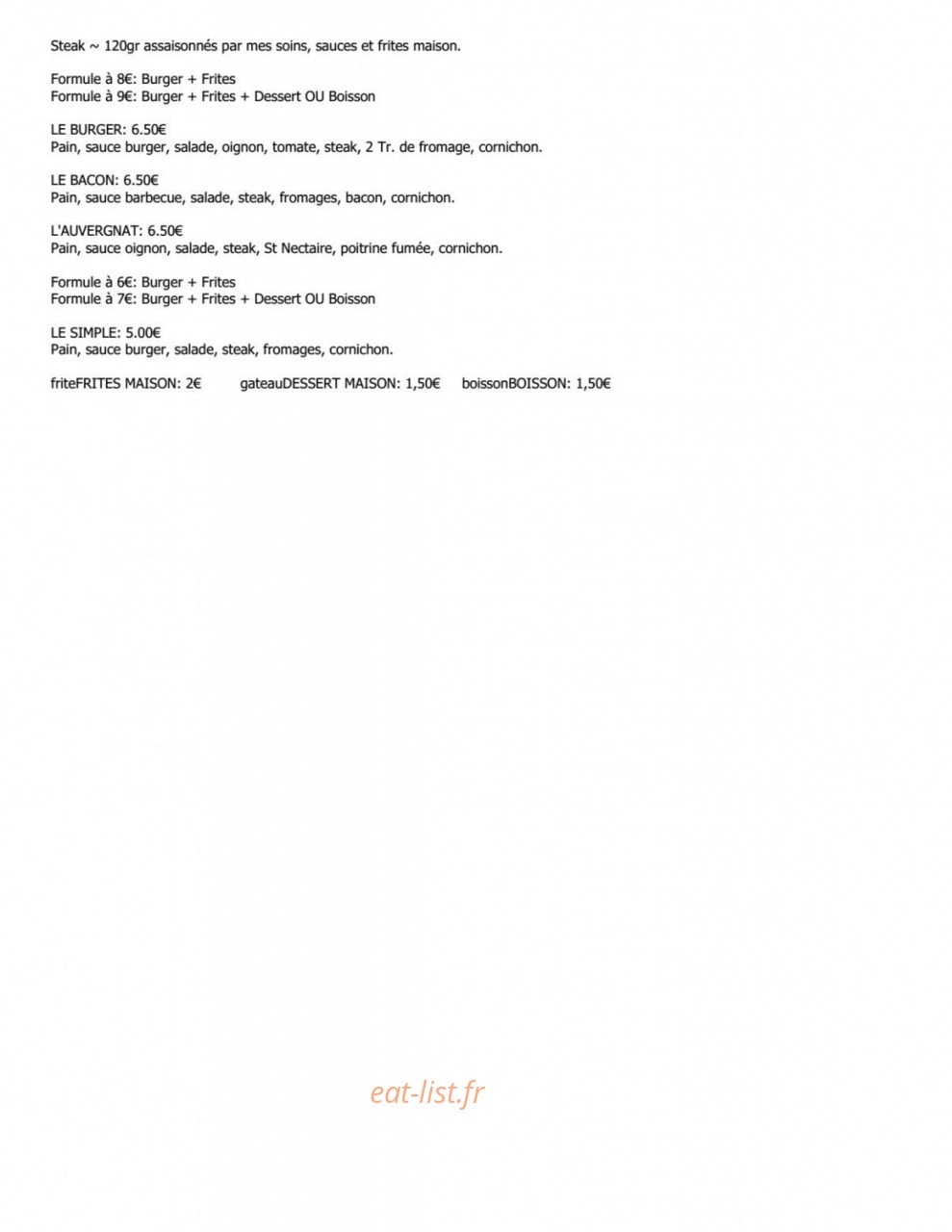 La Burgerie Mobile — carte page 1