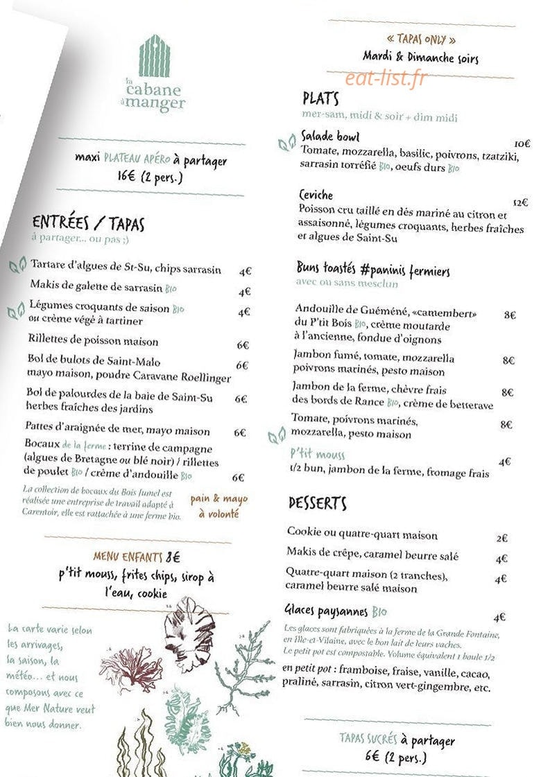 La Cabane à Manger — carte page 1
