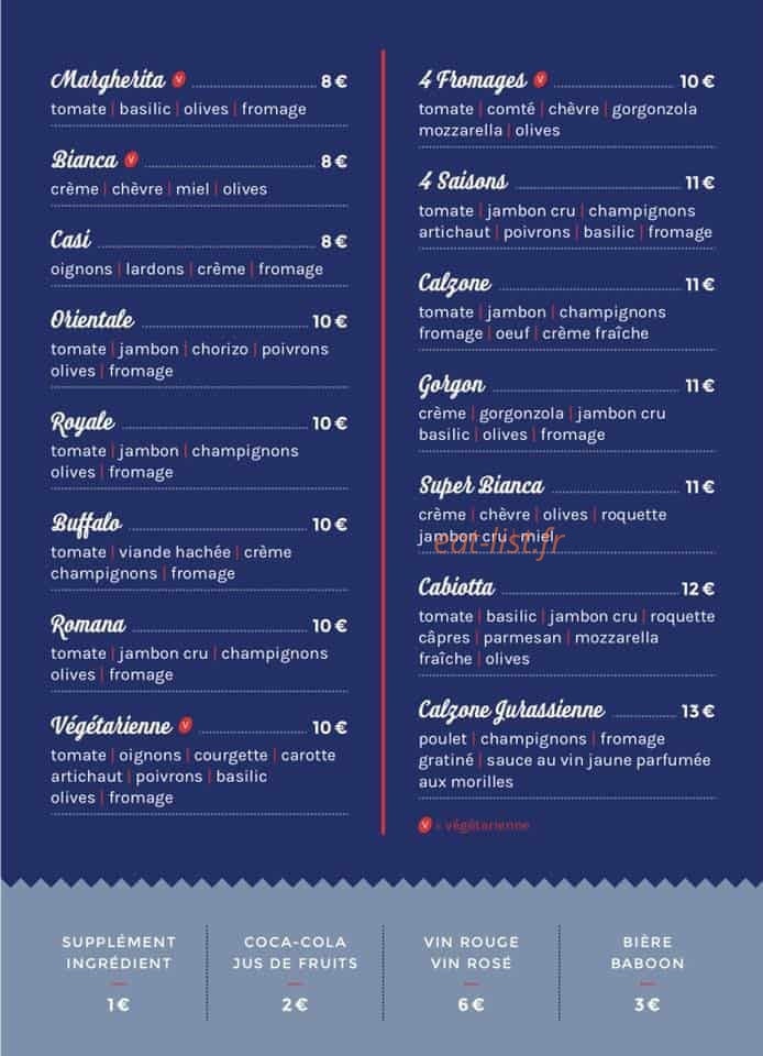 La Cabiotte à pizzas — carte page 1
