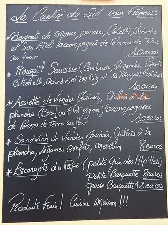 La cantine Du Sud — carte page 1