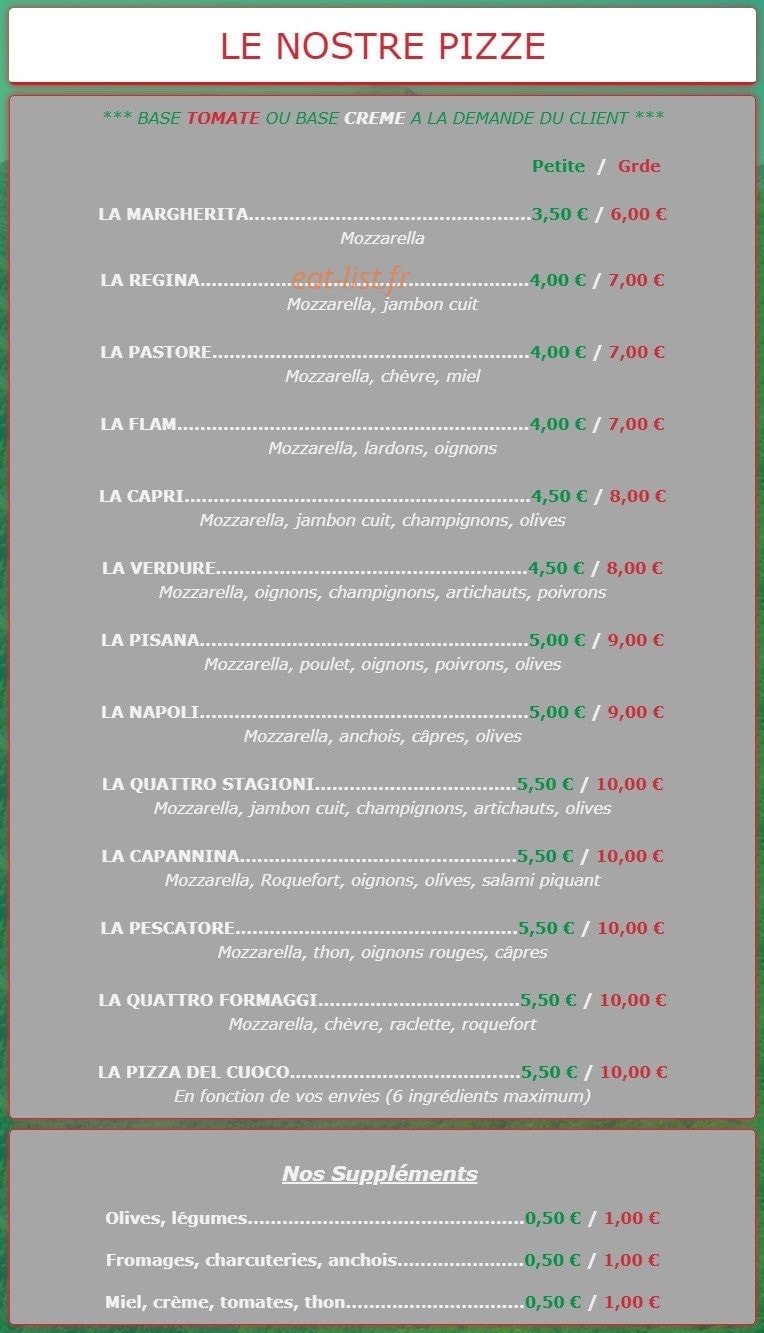 La Capannina — carte page 1
