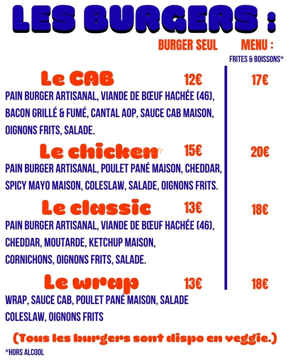 Carte et menu de La caravane à burgers à Mayrinhac Lentour — Le menu