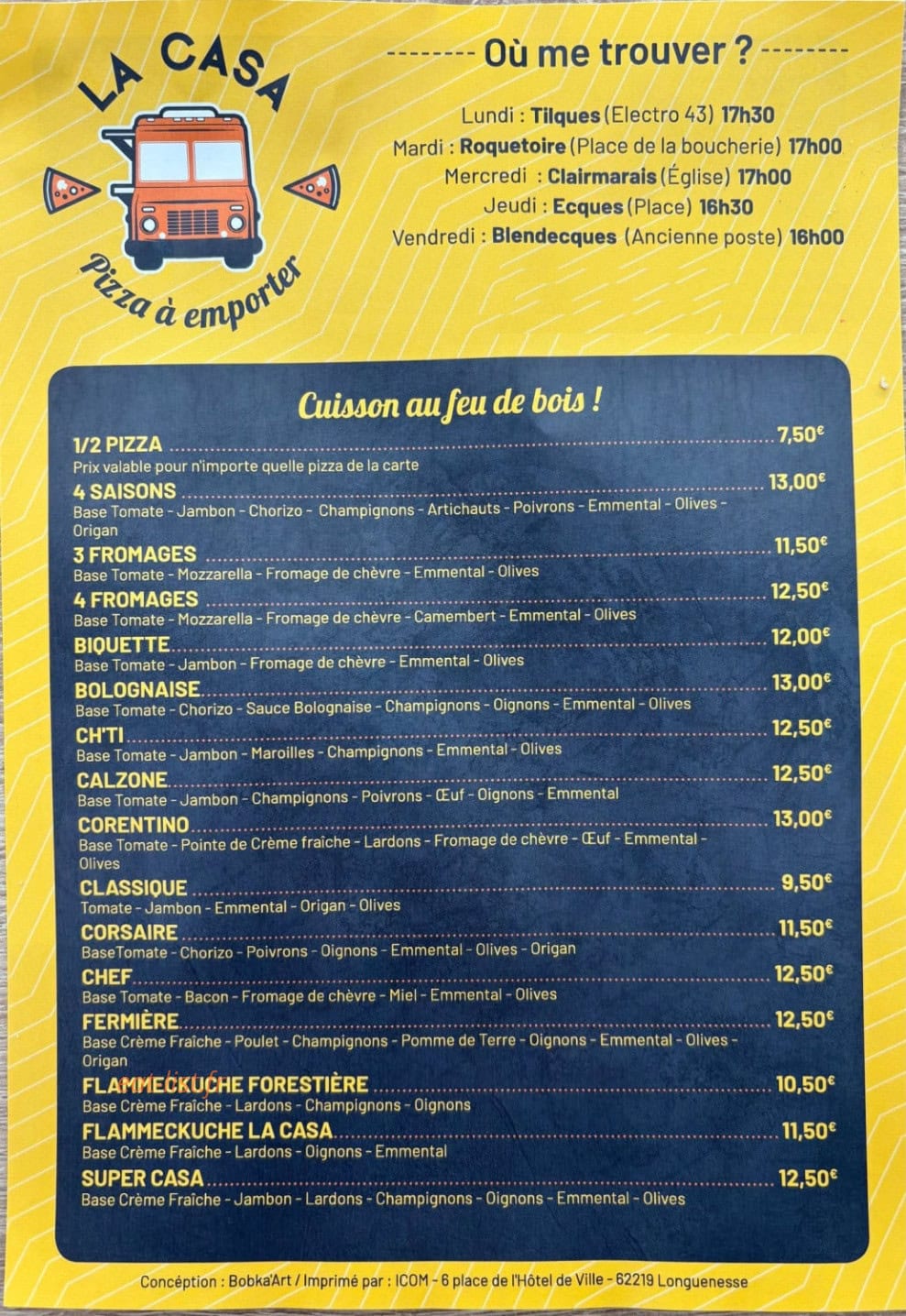 La Casa Pizzeria — carte page 1