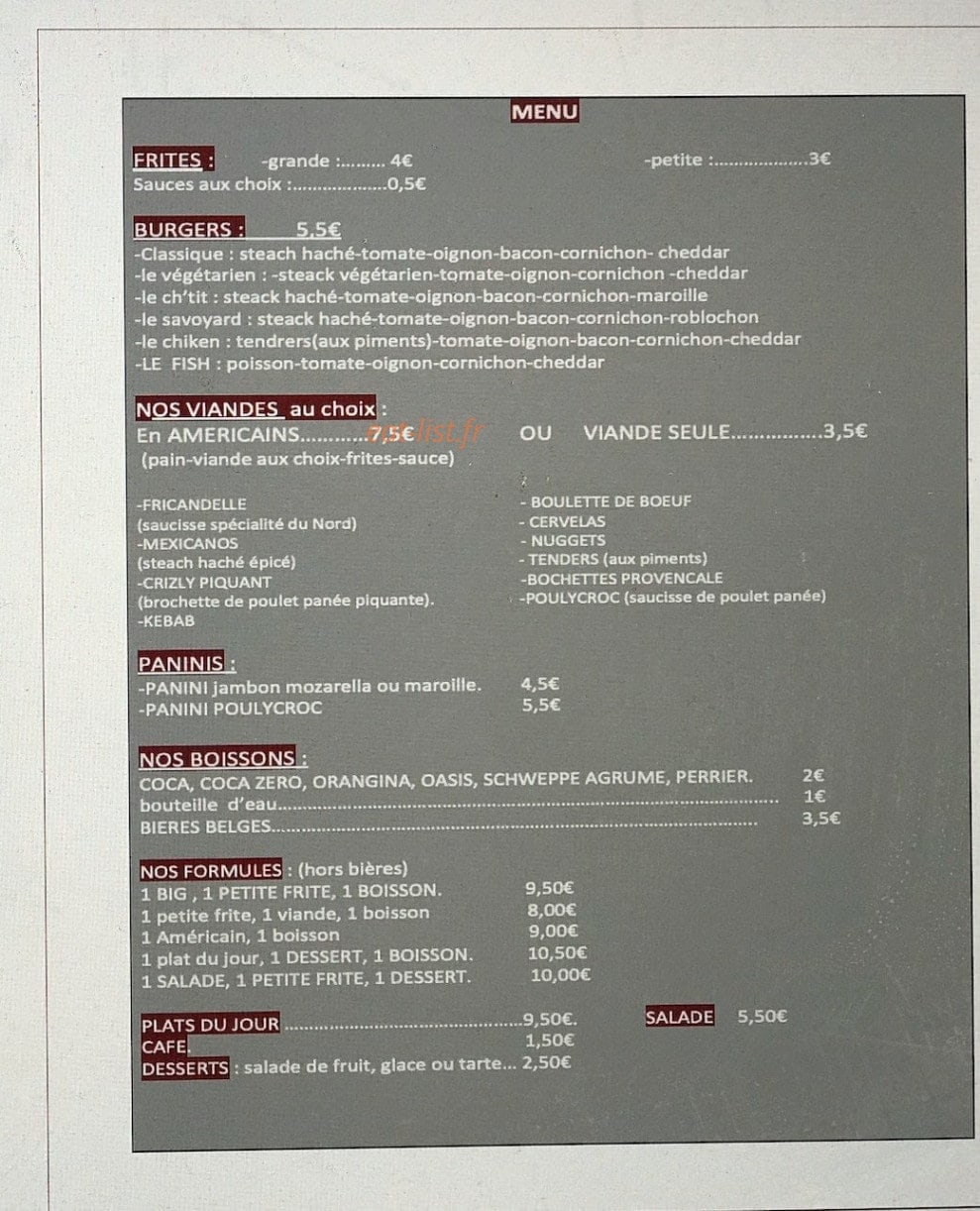 La ch'tite frite de Caro — carte page 2