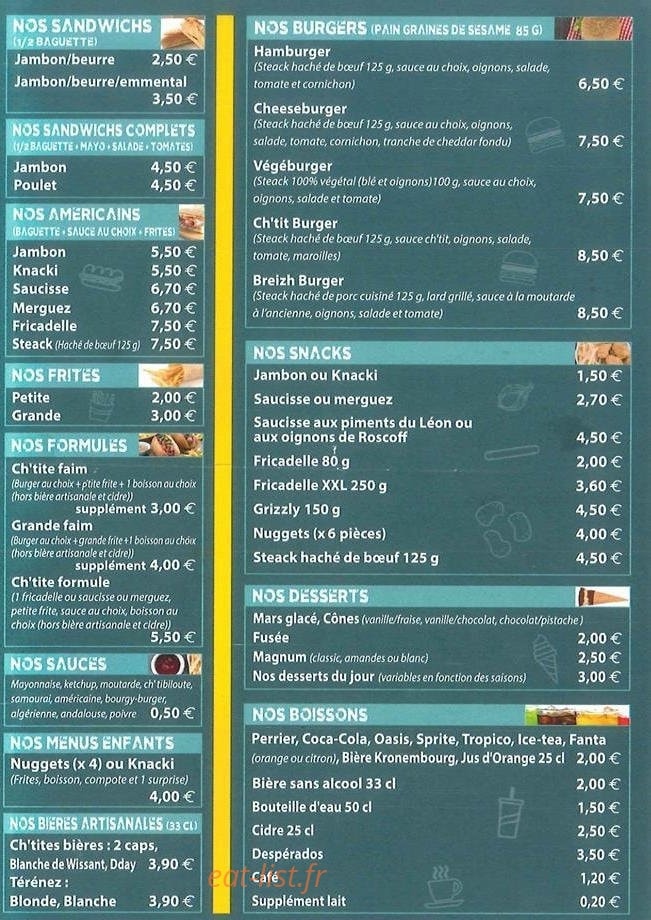 La Ch’tite Frite — carte page 2