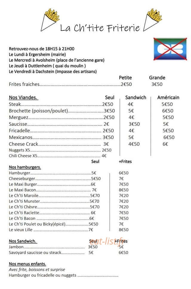 La ch'tite friterie — carte page 1