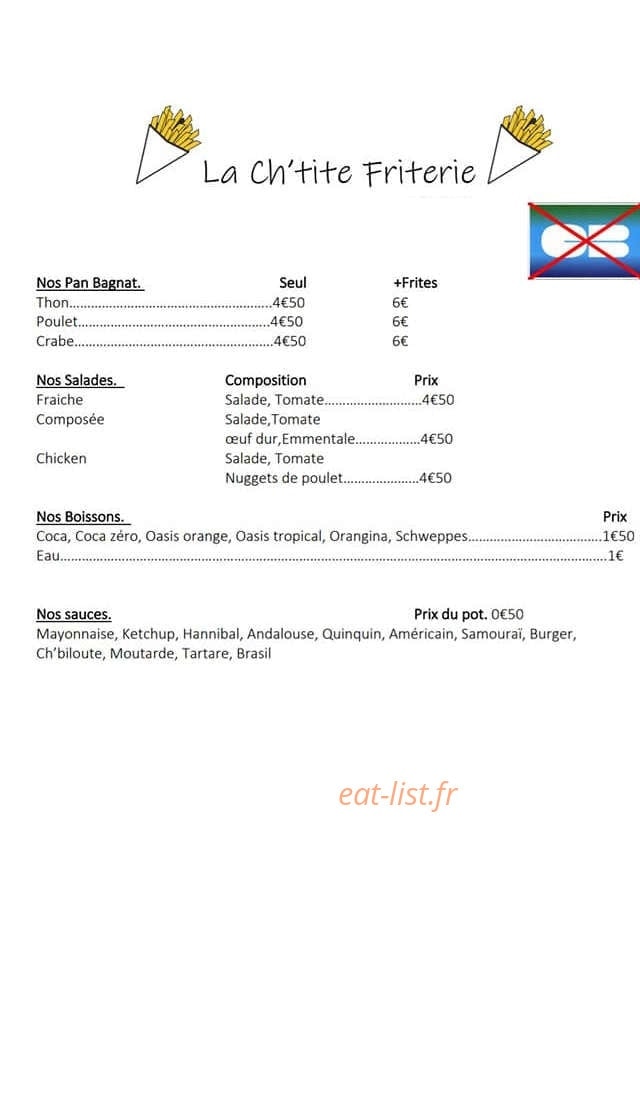 La ch'tite friterie — carte page 2