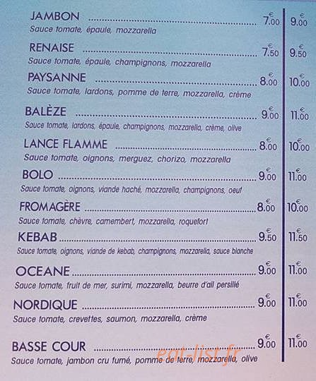 La Chariotte à Pizza — carte page 1