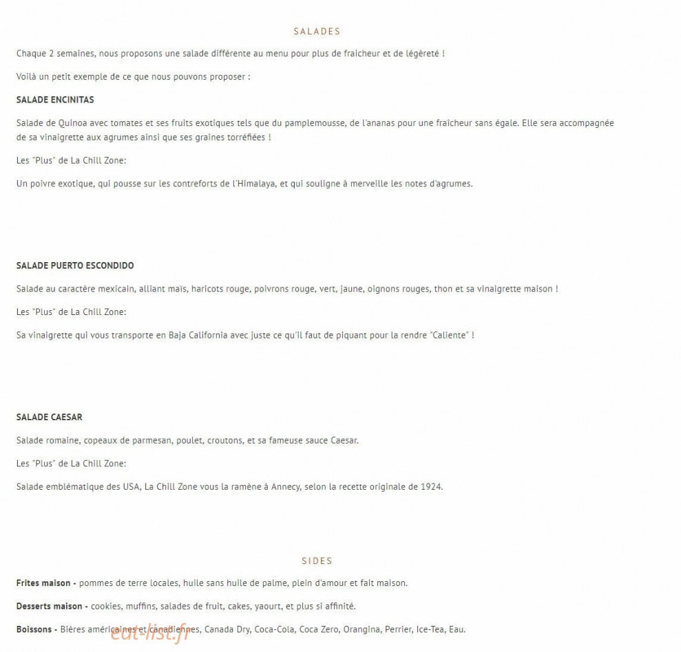 La Chill Zone — carte page 2