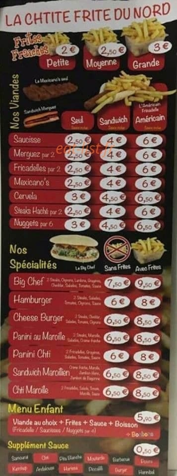 La chtite frite du nord — carte page 1