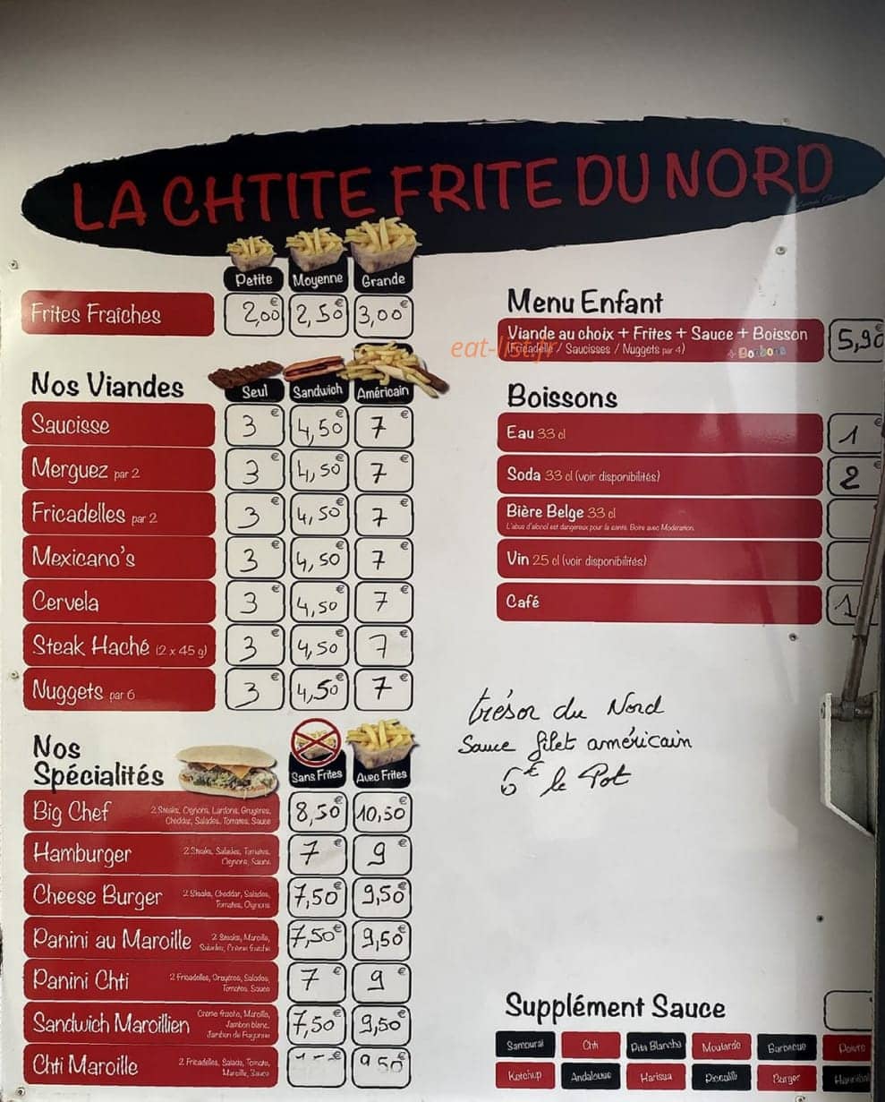 La Chtite Frite Du Nord — carte page 1