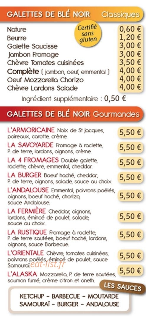 La Crêperie Ambulante — carte page 1