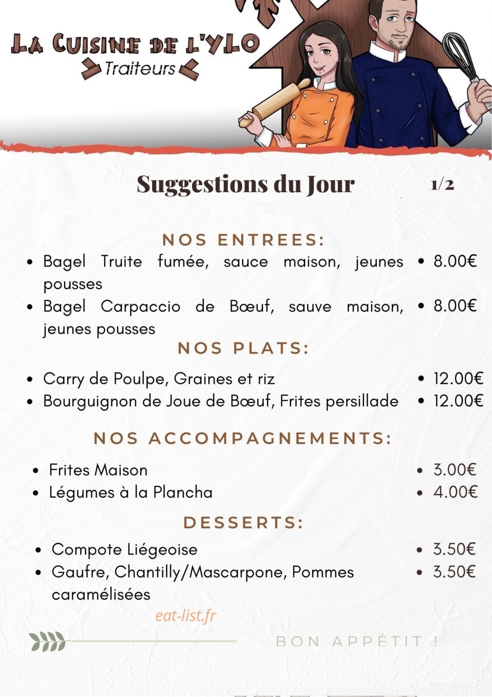 La Cuisine de l'Ylo — carte page 1
