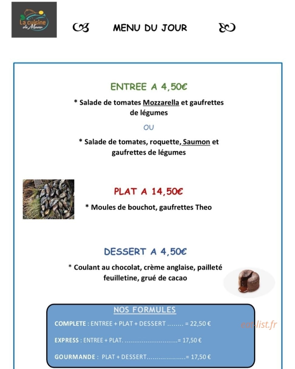 La Cuisine de Manu — carte page 1