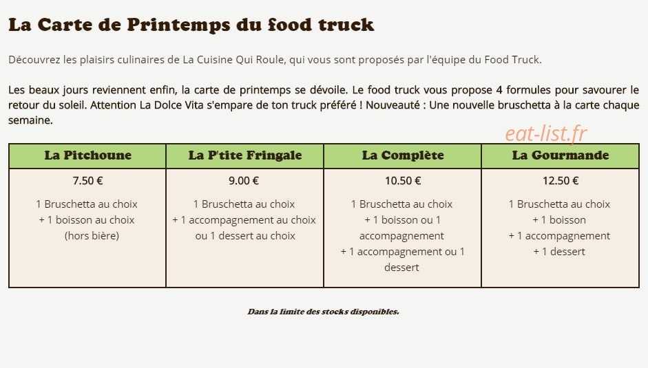 La Cuisine Qui Roule — carte page 1