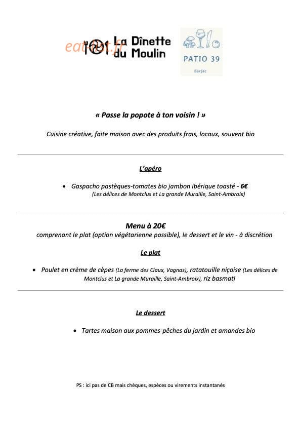 La Dinette du Moulin — carte page 1