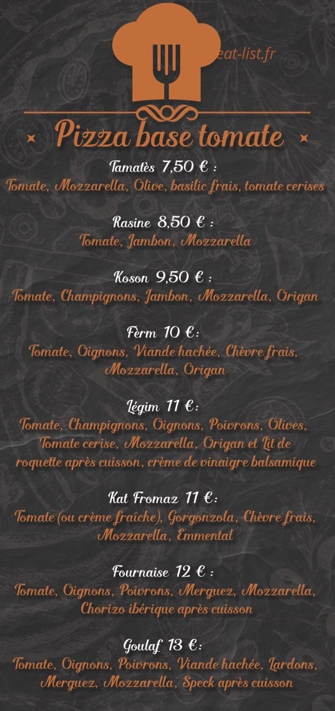 La Fabrik a Pizza — carte page 1
