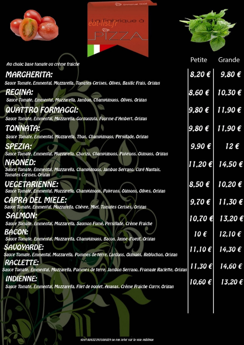 La Fabrique A Pizza — carte page 1