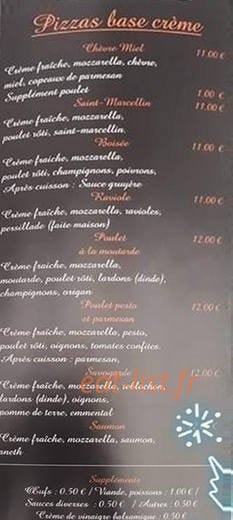 Carte et menu de La Flamme Napolitaine à Domarin — Pizzas base crème