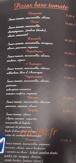 Carte et menu de La Flamme Napolitaine à Domarin — Pizzas base tomate