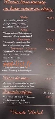 Carte et menu de La Flamme Napolitaine à Domarin — Pizzas base tomate ou crème et formule enfant