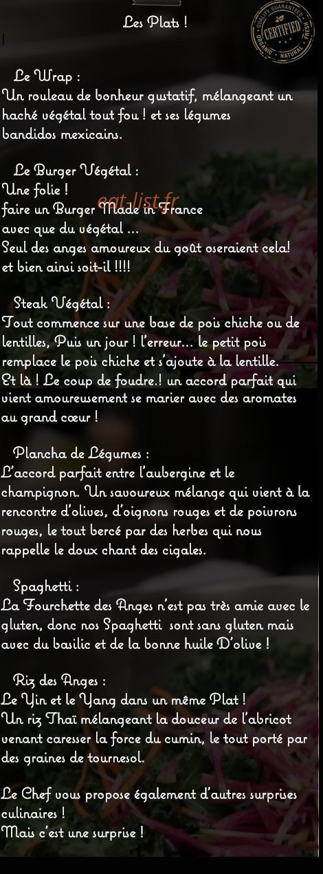 La Fourchette des Anges — carte page 2