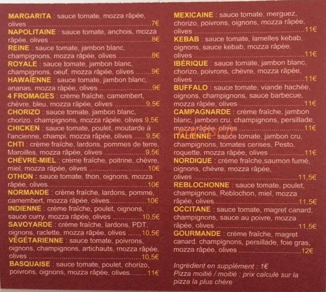 La Frit'zza Gourmande — carte page 1