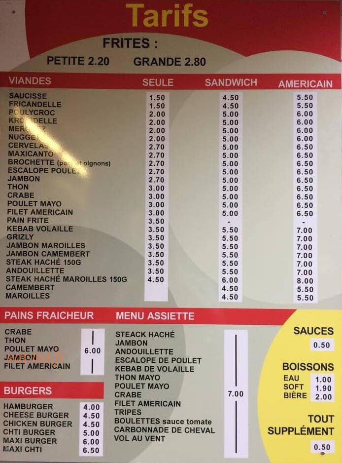 La frite au bois — carte page 1