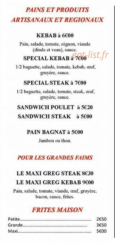 La Frite Qui Roule — carte page 2