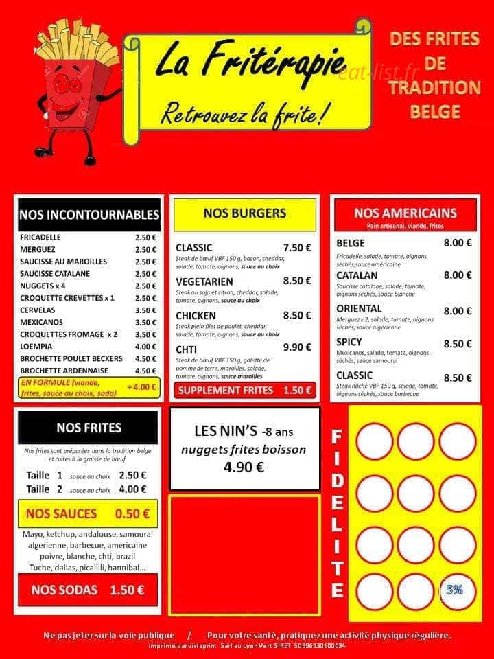 La Friterapie — carte page 1