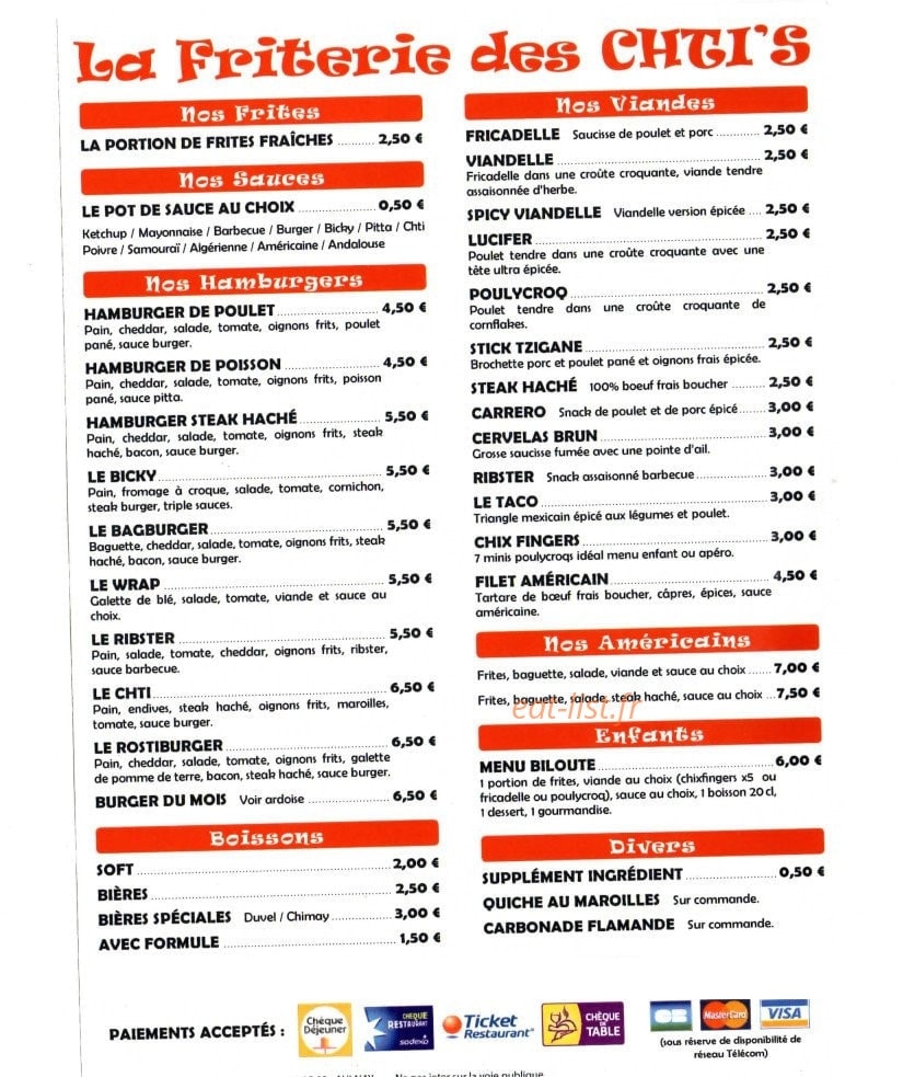 La friterie des chti's — carte page 1