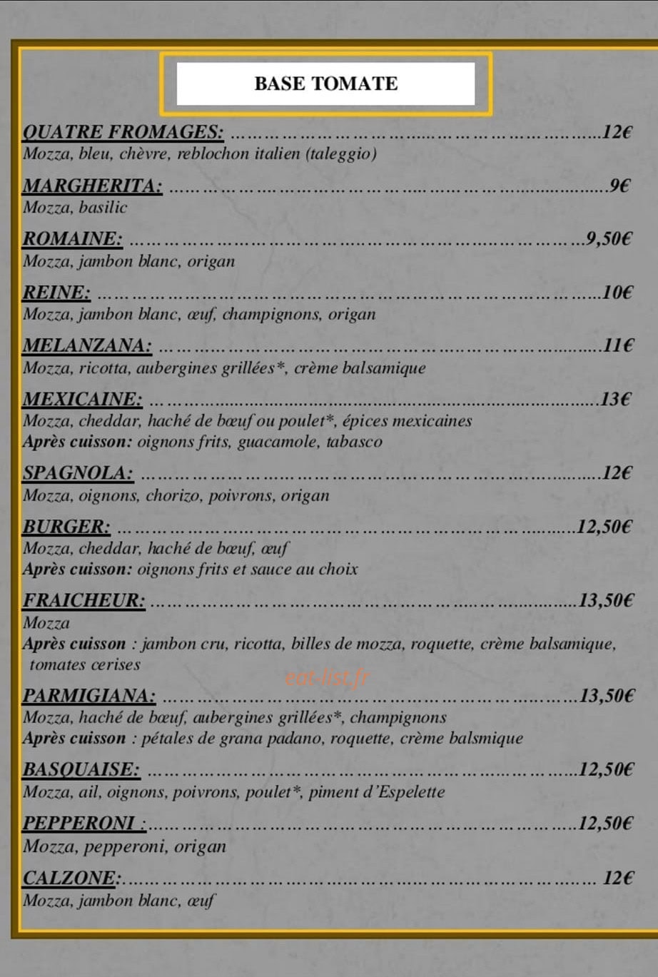 La grange à pizza — carte page 1