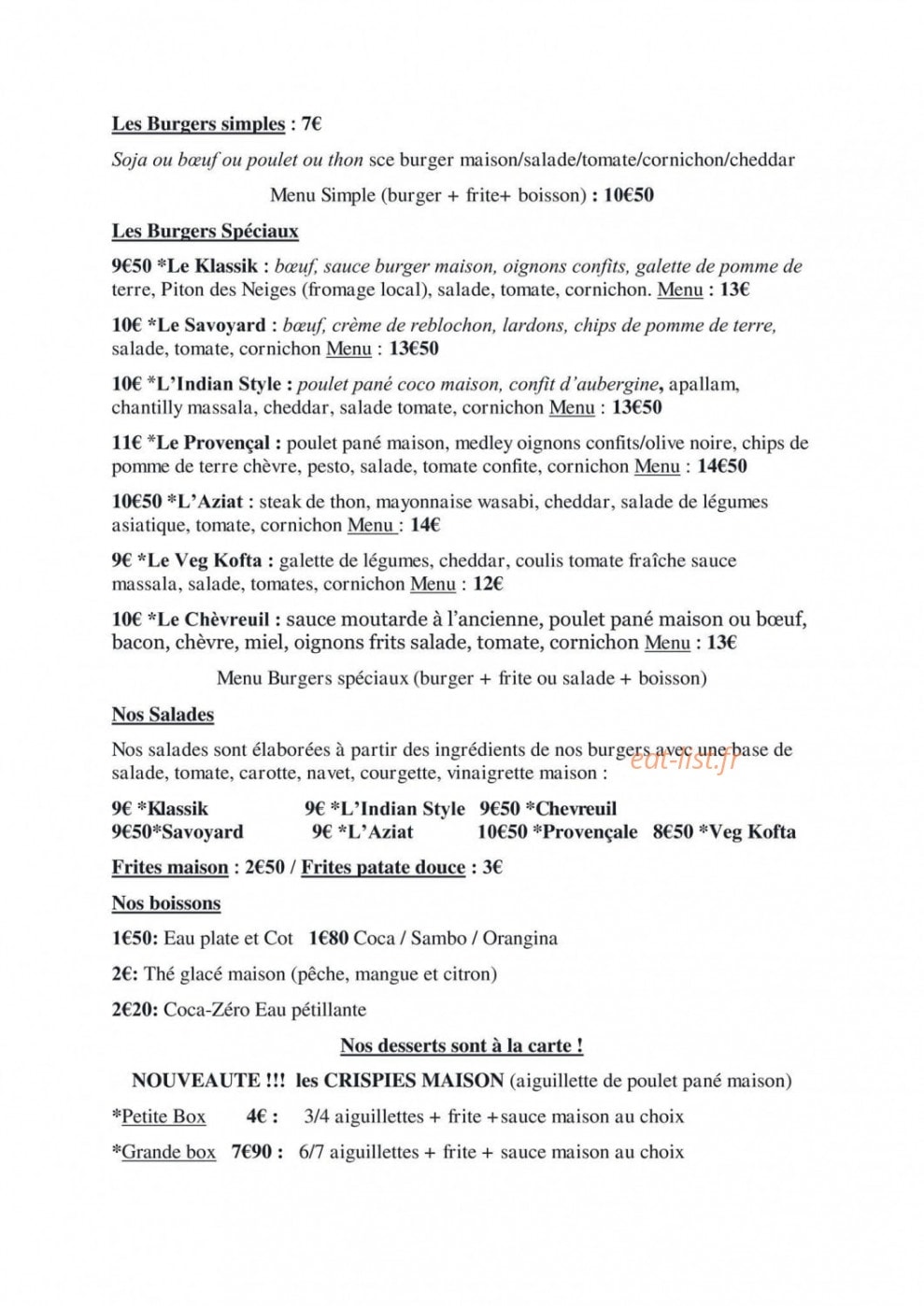 La Kantine La Roue — carte page 1