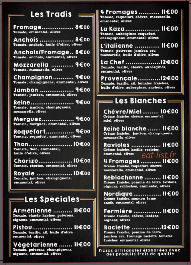 La Kaza Pizz — carte page 1