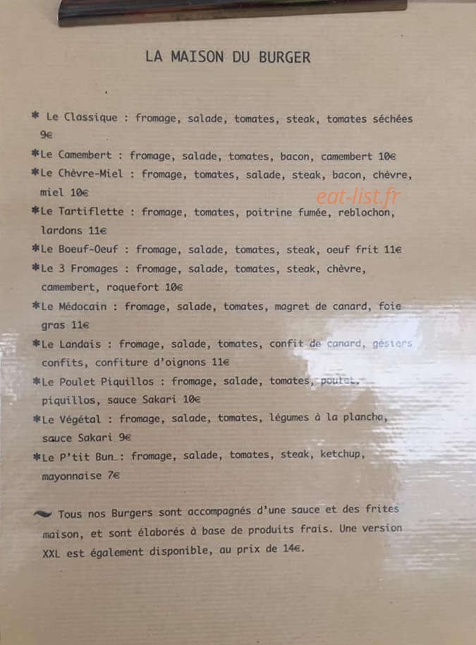 La maison du burger — carte page 1