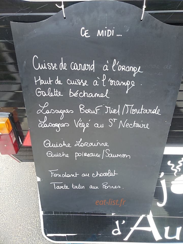 Carte et menu de La Mijoterie d'Aurélie à Grandchamps des Fontaines — Exemple de menu
