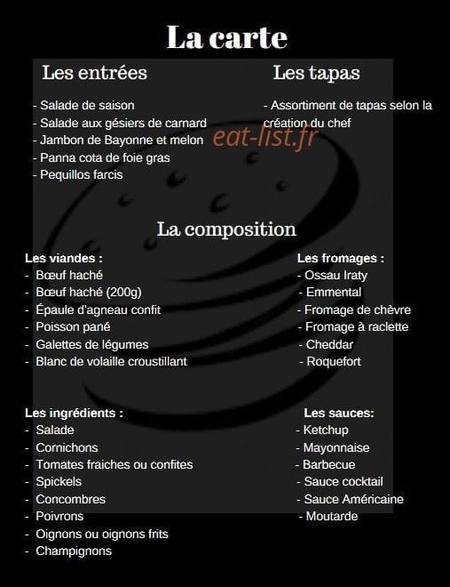 La Minute Burgers — carte page 1
