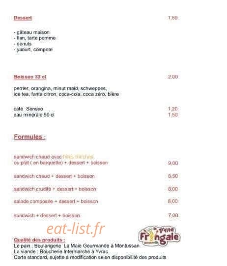 La p'tite fringale — carte page 2