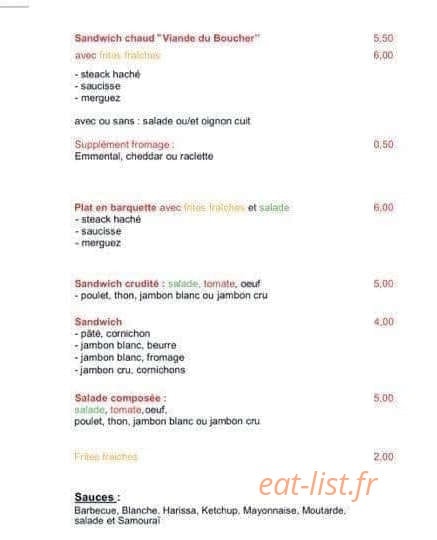 La p'tite fringale — carte page 1