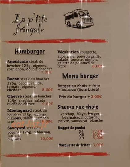 La P'tite Fringale — carte page 1