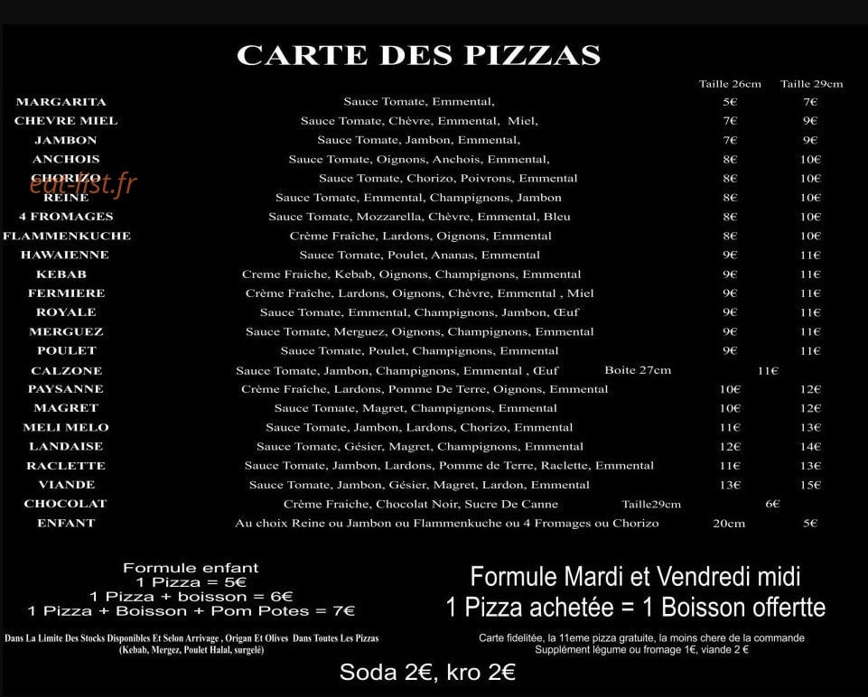 La pana pizza — carte page 1