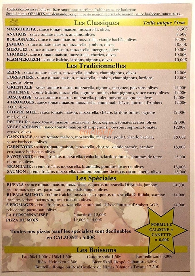 La pât'A pizza — carte page 1