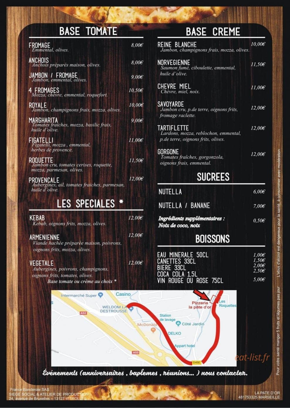 La Pâte D'or — carte page 2