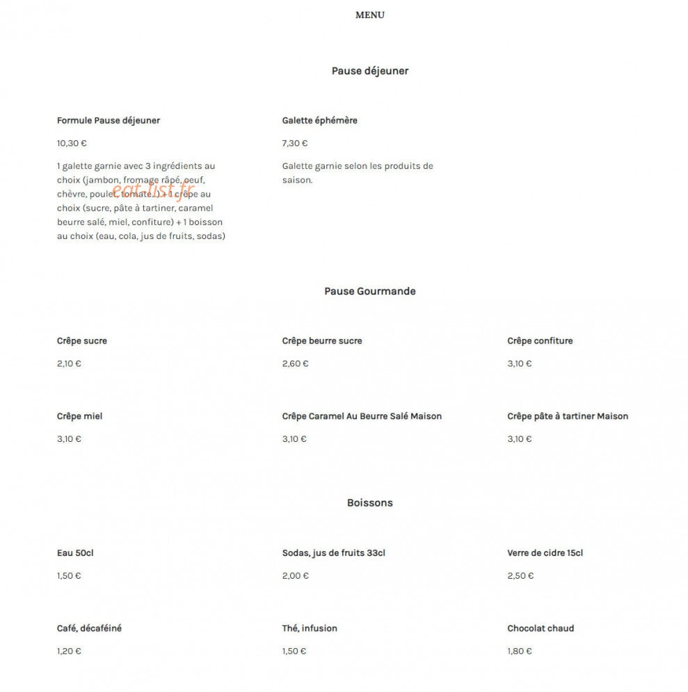 La Pause Gourmande d'Hélène — carte page 1