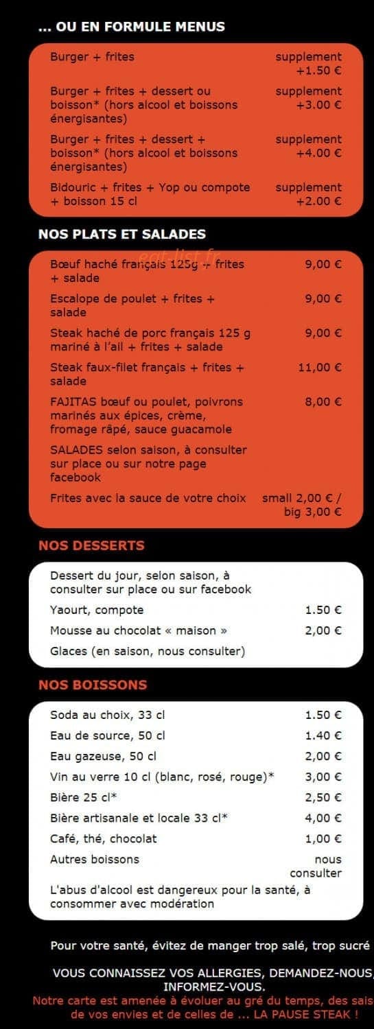 La Pause Steak — carte page 3