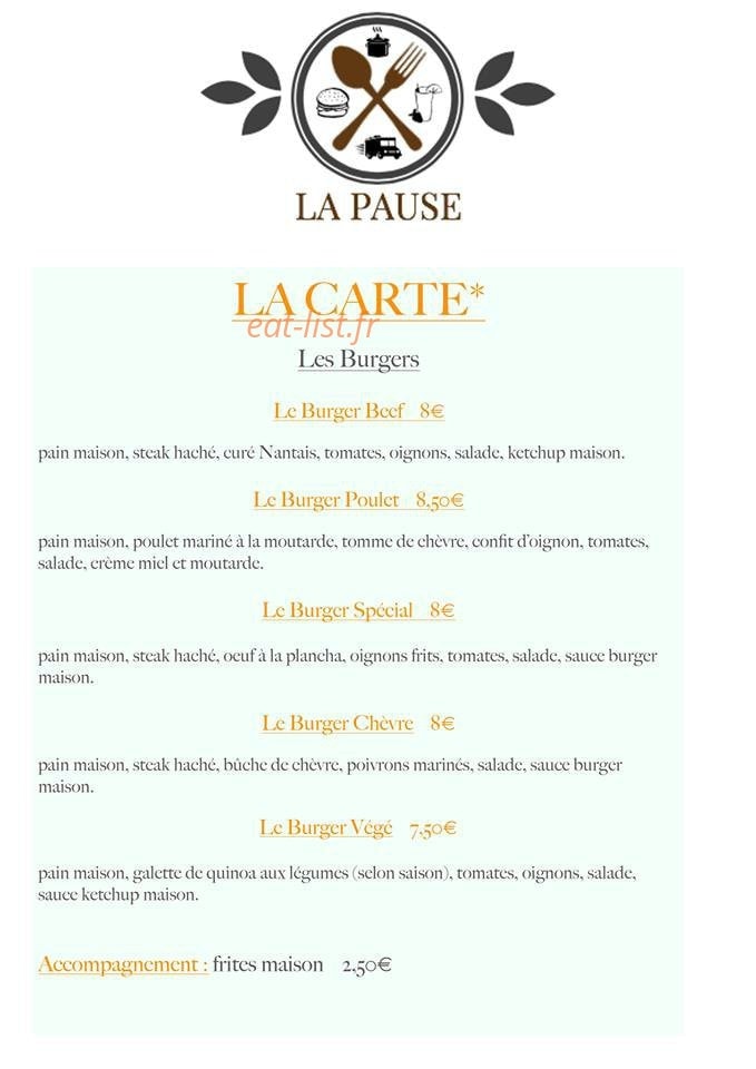 La Pause - Food Truck à Rouans, Cheix En Retz, La Sicaudais - menu et ...