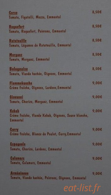 La Payotte Pizza — carte page 1