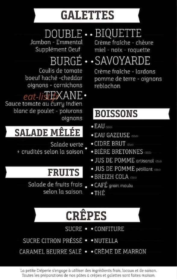 La petite Crêperie — carte page 1