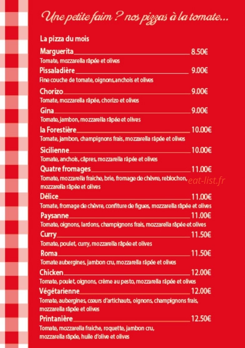 La petite pizzeria — carte page 1