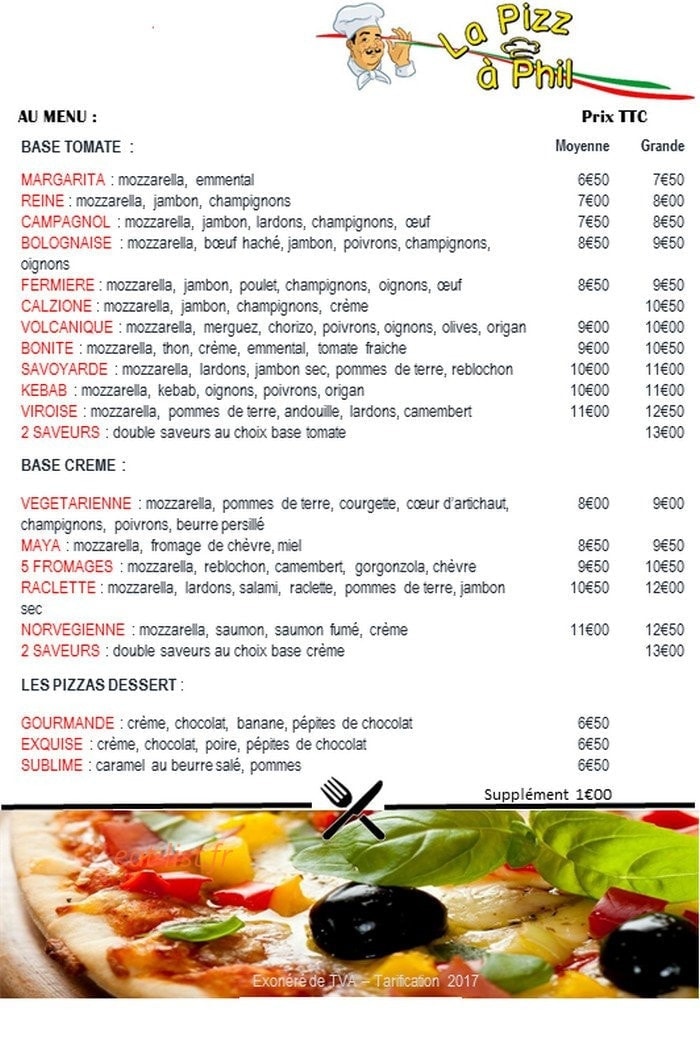 La Pizz à Phil — carte page 1